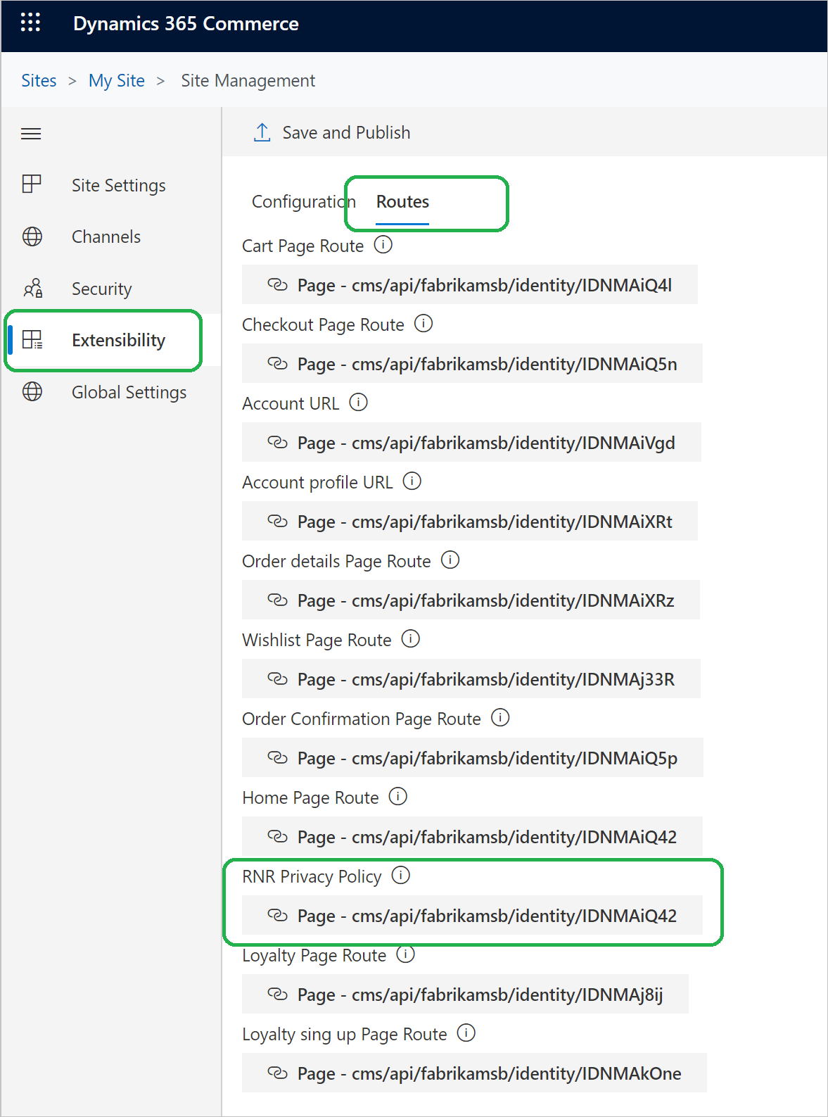 Configurar o ligação para a página de privacidade e política.