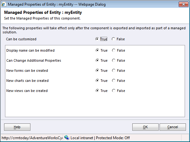 Managed properties for an entity.