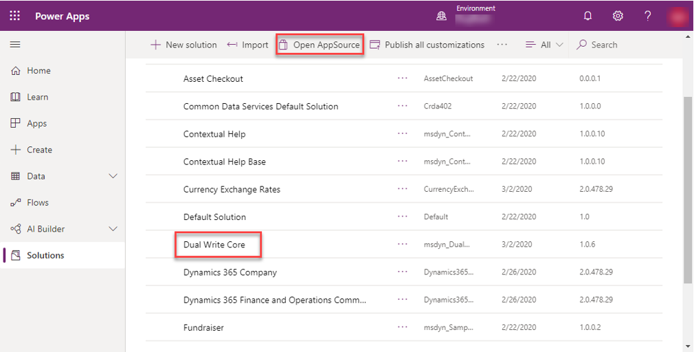 Importing the dual-write core solution.