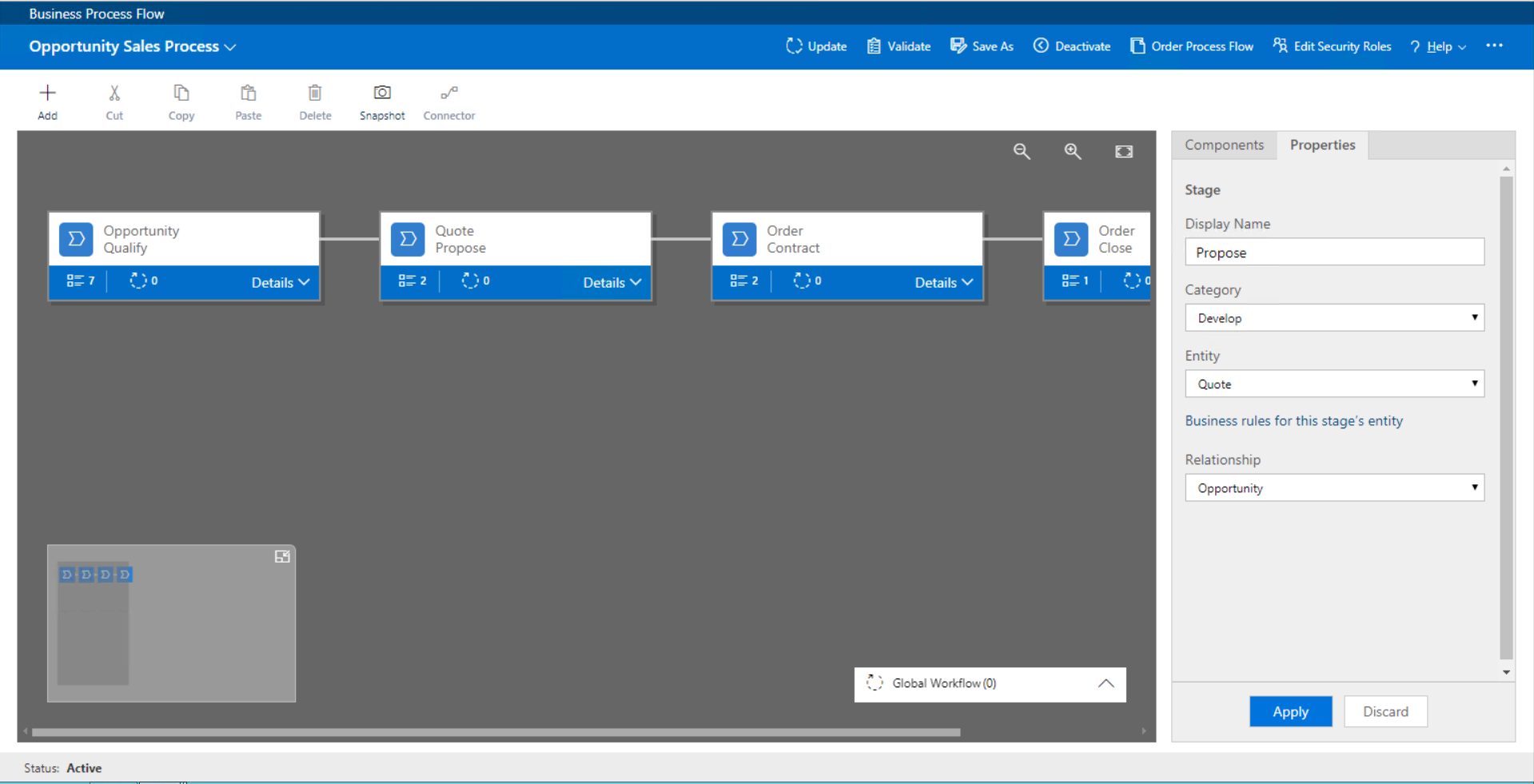 Configuração do processo de negócio no Dynamics 365.