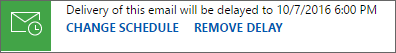 Captura de ecrã do controlo Enviar Mais Tarde para um e-mail agendado no Dynamics 365 Sales.