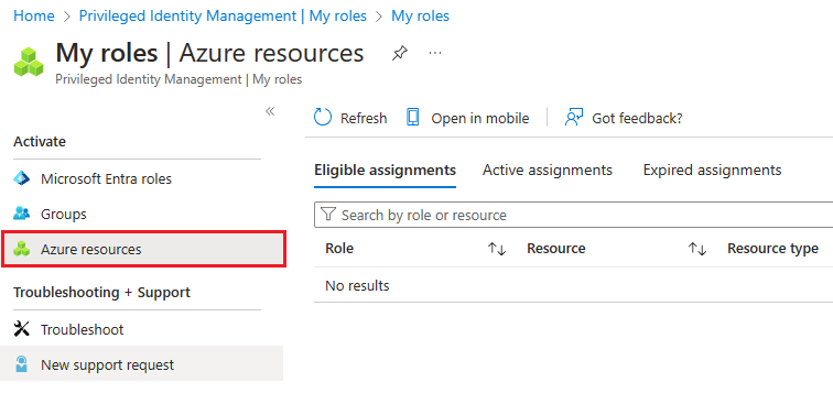 Captura de ecrã das minhas funções - página de funções de recursos do Azure.