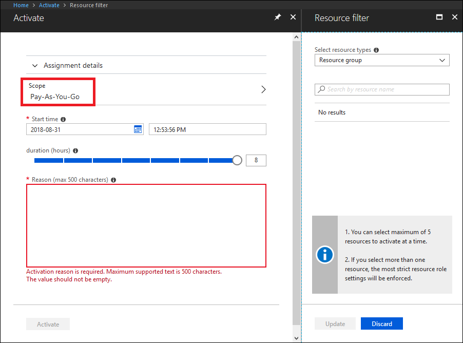 Captura de tela do painel de filtro ativar - Recursos para especificar o escopo.