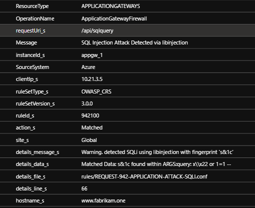 Captura de ecrã de logs do waf.