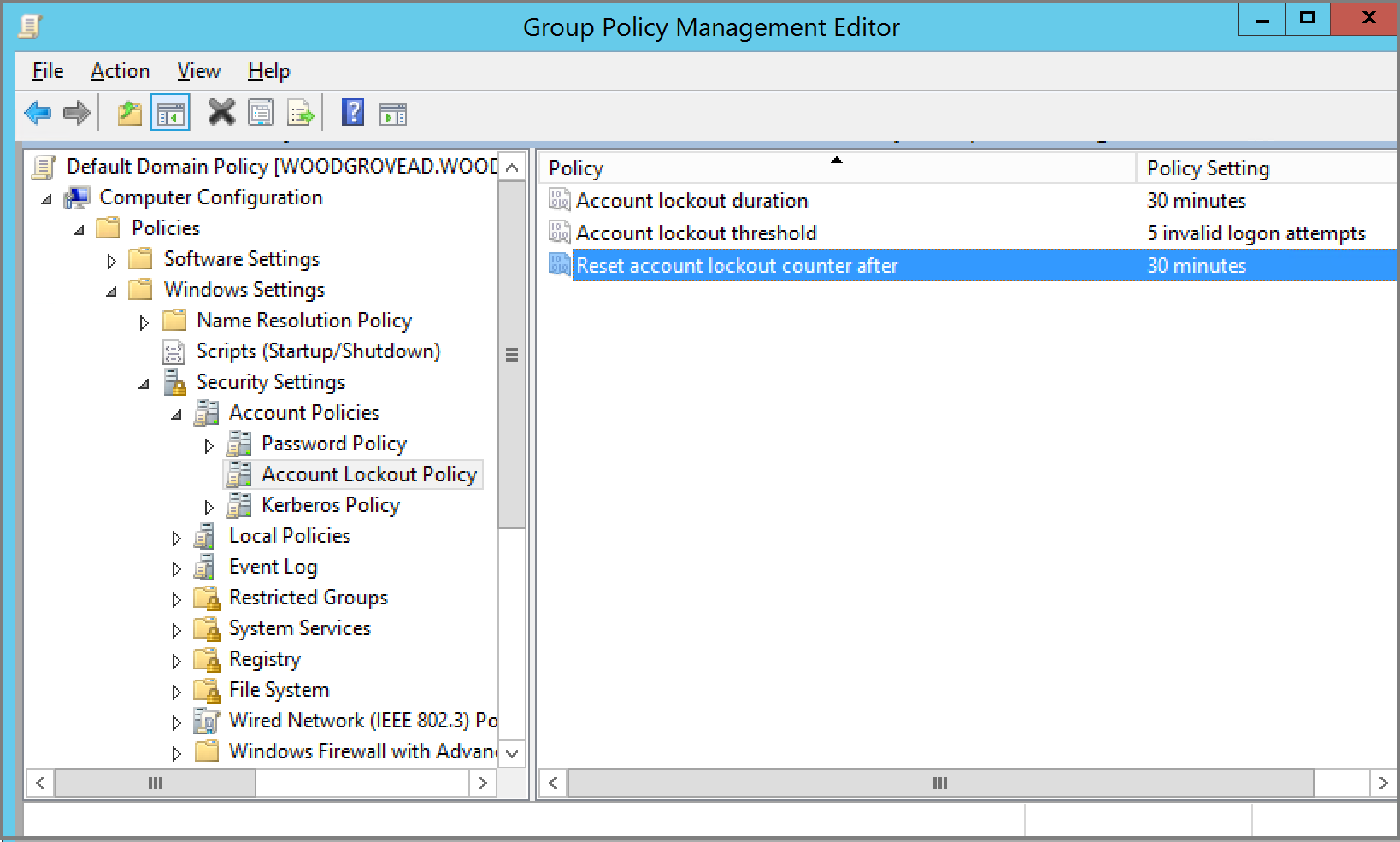 Modificar a política de bloqueio de conta do Ative Directory local