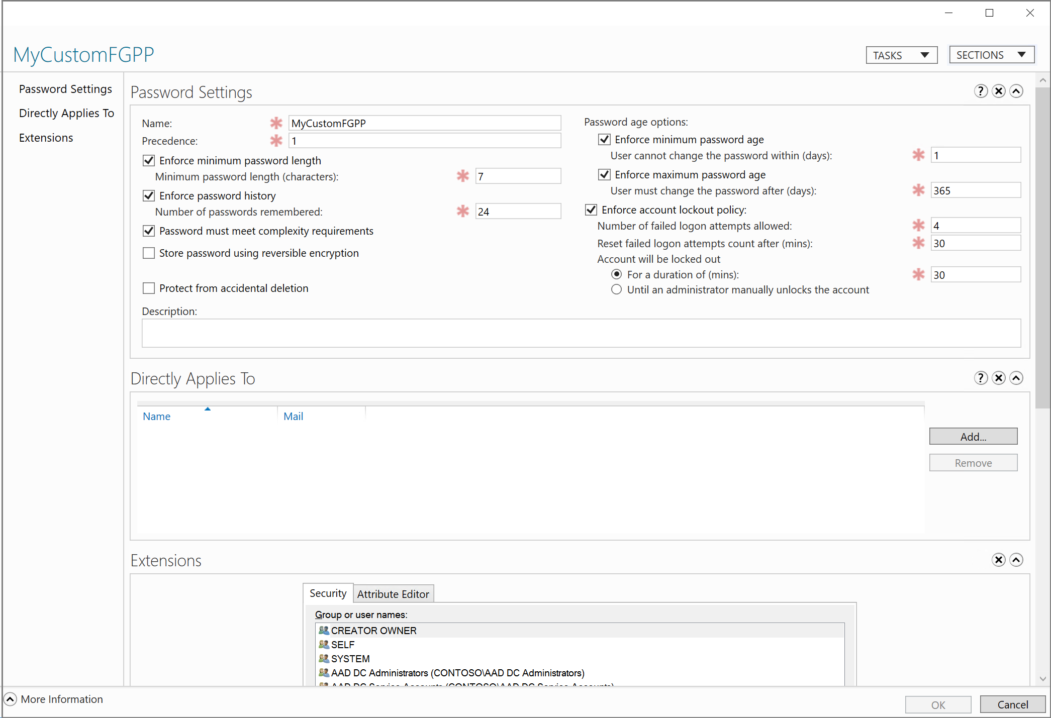 Create a custom fine-grained password policy