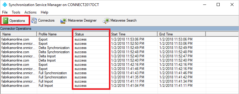 Captura de ecrã do Synchronization Service Manager