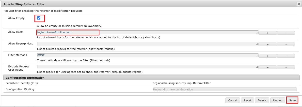 A captura de tela mostra o Filtro de Referência de Sling.