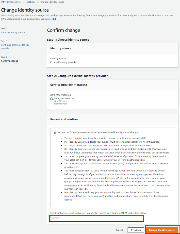 Captura de ecrã para Confirmar a configuração.