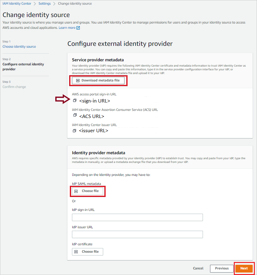 Captura de ecrã para a secção de transferência e carregamento de metadados.