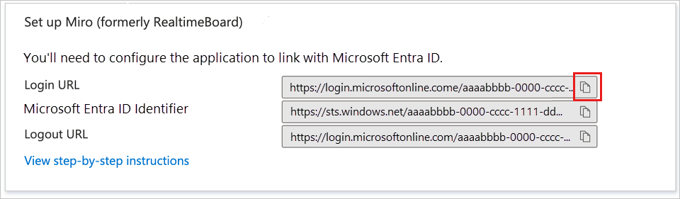 Screenshot shows to copy Login URL.