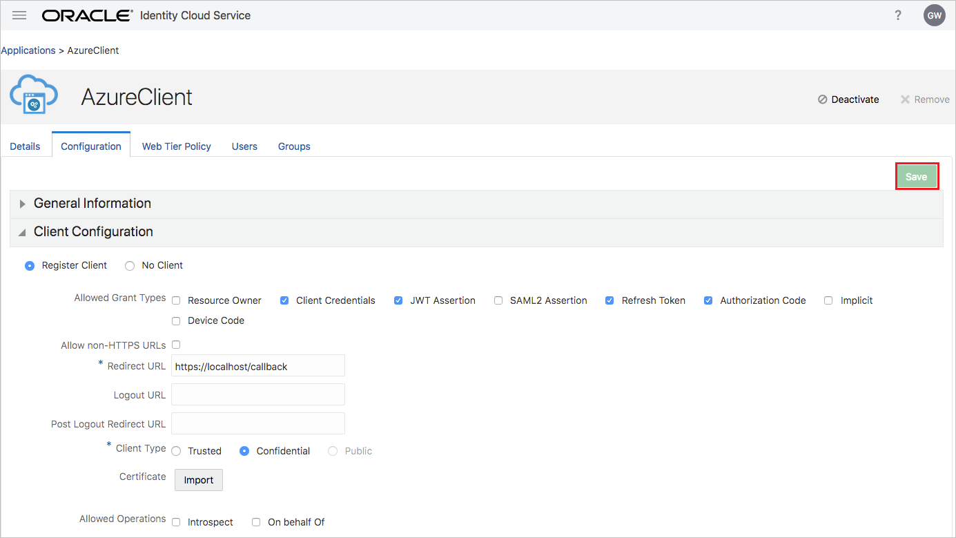 A captura de tela mostra a Configuração do Oracle.