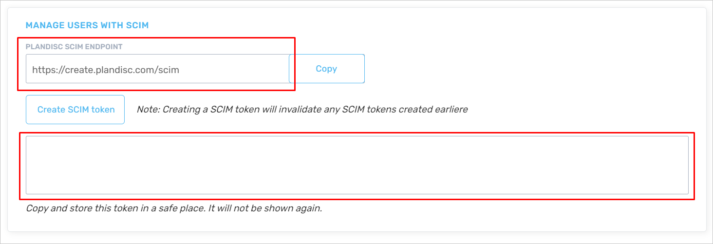 Copie o token SCIM do Plandisc