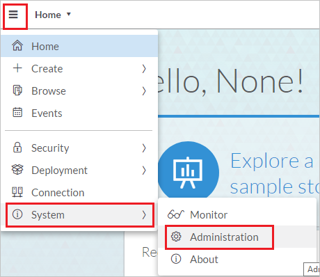 Selecione Menu, Sistema e Administração