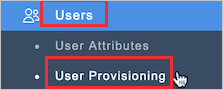 Captura de tela do Workgrid U I com as opções Usuários e Provisionamento de Usuário destacadas.