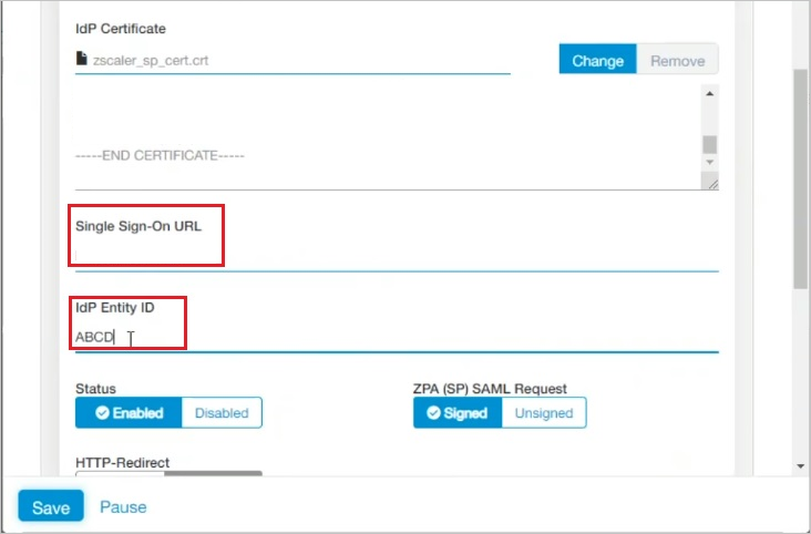 ID IdP de Acesso Privado Zscaler (ZPA)