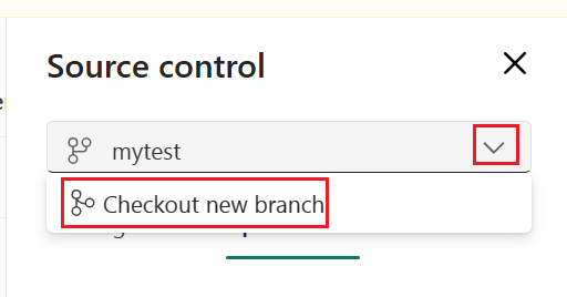 Captura de tela mostrando como fazer check-out de uma nova ramificação no painel de controle de origem selecionando a seta para baixo.