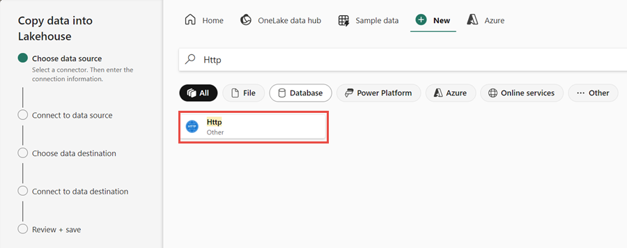 Captura de tela mostrando onde selecionar a fonte HTTP.