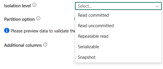 Captura de ecrã a mostrar as definições de nível de isolamento.