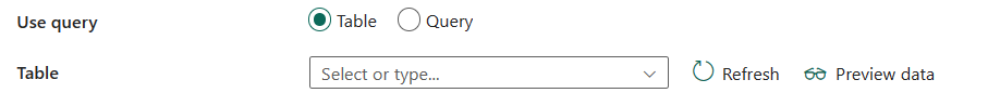 Captura de ecrã a mostrar Utilizar consulta - Tabela.