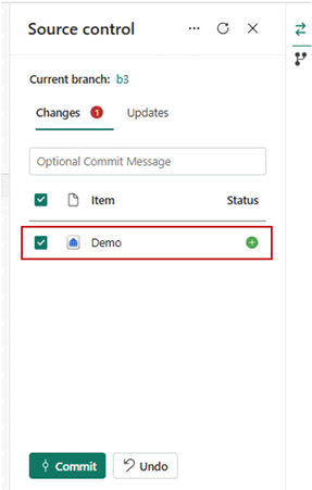 Captura de tela do portal Fabric do armazém nas configurações de controle do código-fonte.