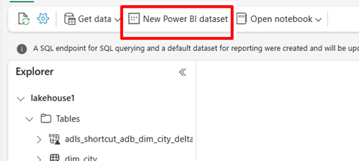 Captura de ecrã a mostrar como criar um novo modelo semântico do Power BI.