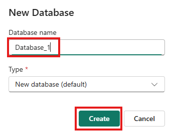 Captura de ecrã a mostrar a caixa pop-up para nomear a nova base de dados.