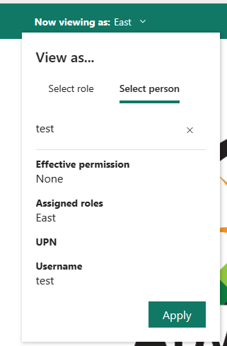 Captura de tela da lista suspensa Agora visualizando como para uma pessoa específica.