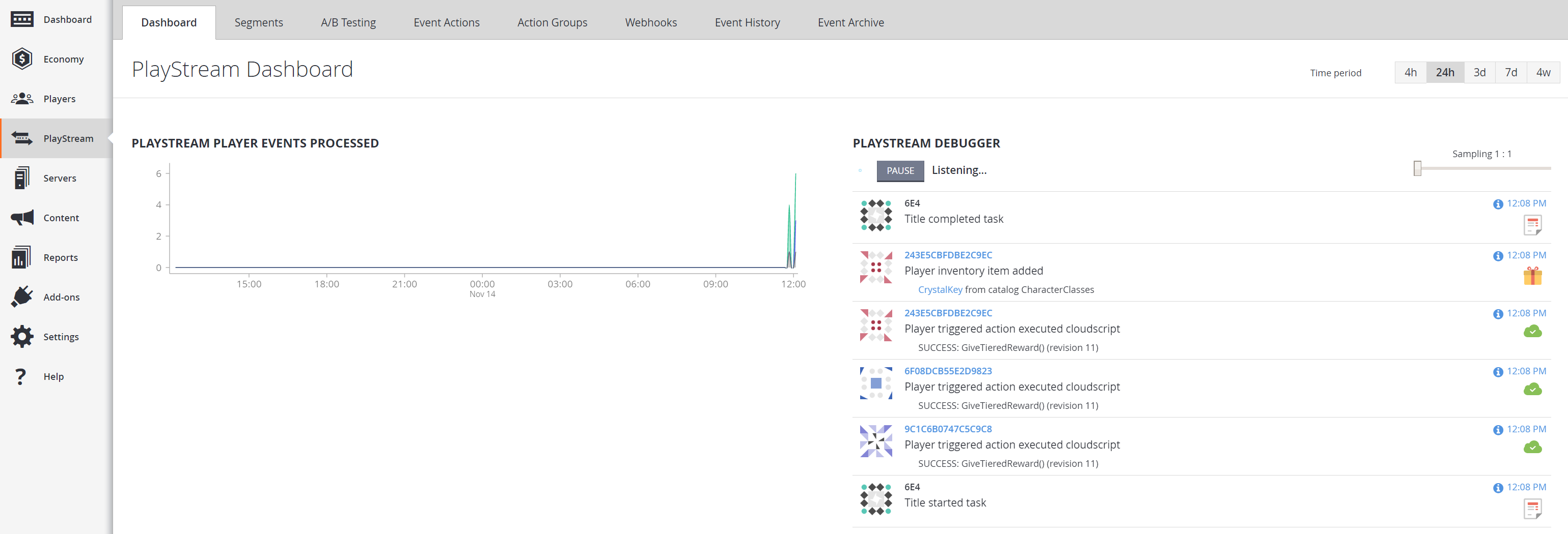 PlayStream - Dashboard - Event Debugger