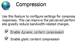 A captura de tela mostra o painel Compactação com as caixas Habilitar compactação de conteúdo dinâmico e Habilitar compactação de conteúdo estático selecionadas.