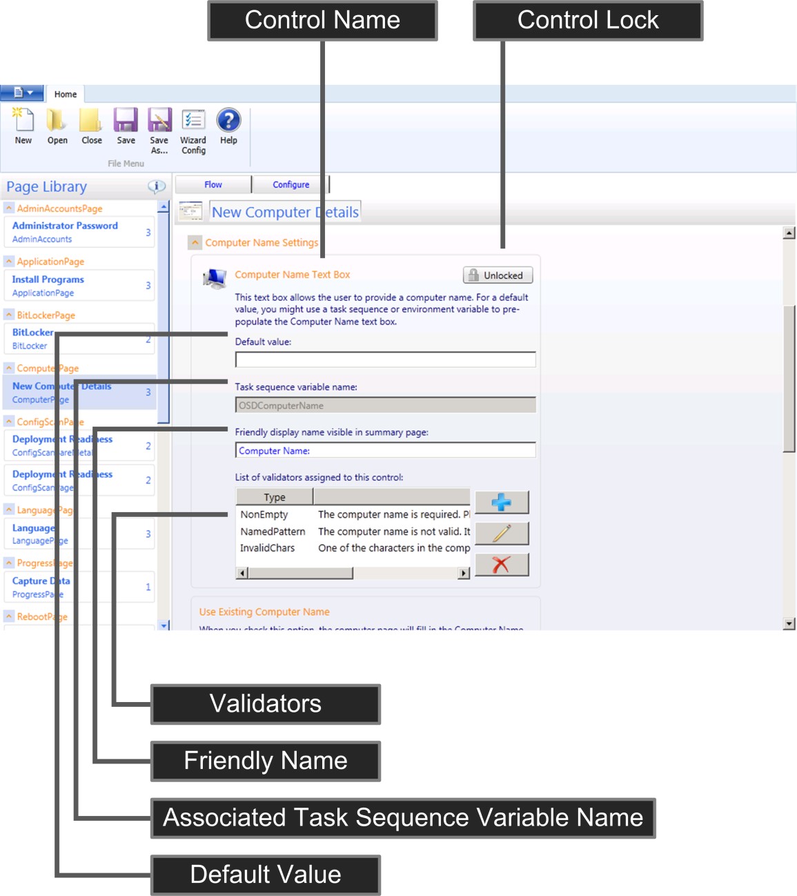 Figura 12. Elementos de UI para um controlo no separador Configure no UDI Wizard Designer