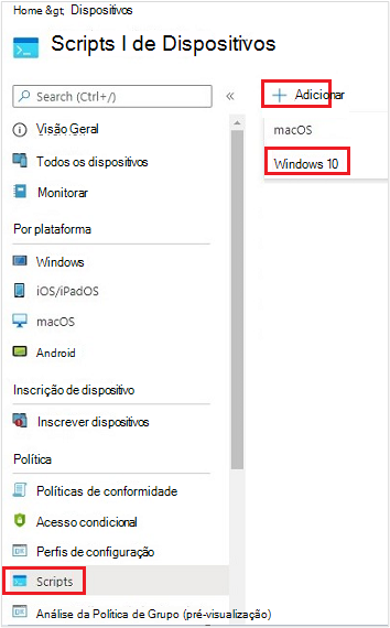 Captura de tela que mostra a criação de um novo script para um dispositivo do Windows 10.