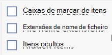 Captura de ecrã que mostra como selecionar extensões de nome de ficheiro no separador ver no explorador de ficheiros do Windows.