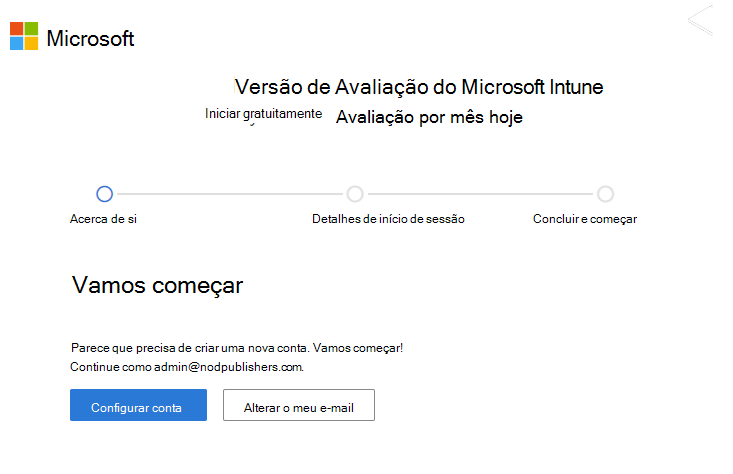 Captura de tela da página Configurar conta do Microsoft Intune – Configurar conta