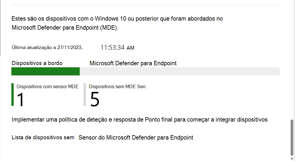 Vista de exemplo do relatório do dispositivo integrado.