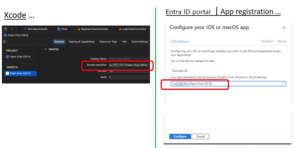 Compare as definições de autenticação com o ID do Pacote no seu Xcode.