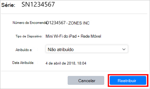 Captura de tela da reatribuição da Apple