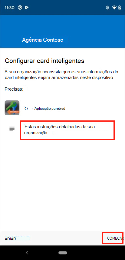 Captura de ecrã a mostrar a aplicação Intune, Configurar card ecrã inteligente.