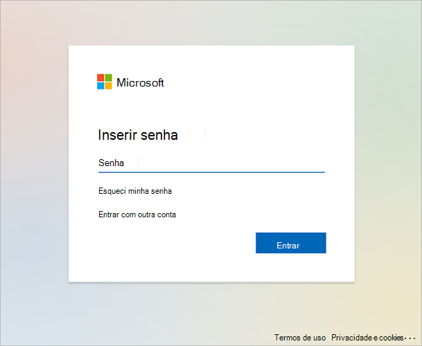 Imagem de exemplo do ecrã de autenticação da Microsoft que pede ao utilizador para 