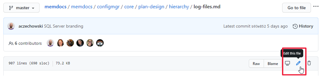 Screenshot do cabeçalho de ficheiro de origem GitHub