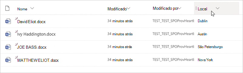 Captura de ecrã a mostrar a vista de biblioteca com uma coluna de taxonomia.