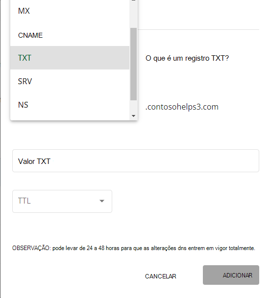 Selecione TXT na lista pendente Tipo.