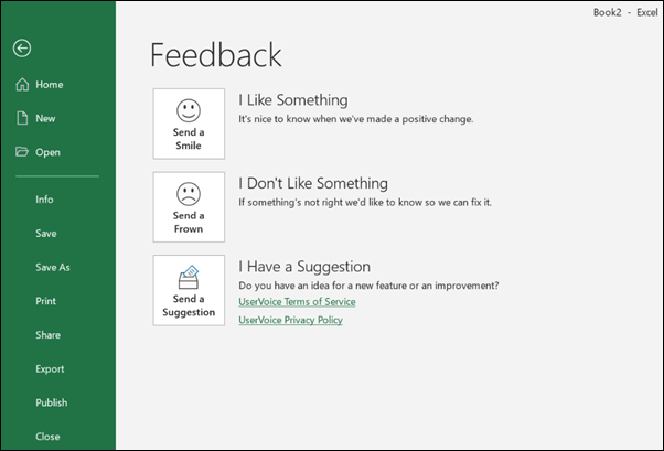 Captura de ecrã: exemplo de feedback no produto