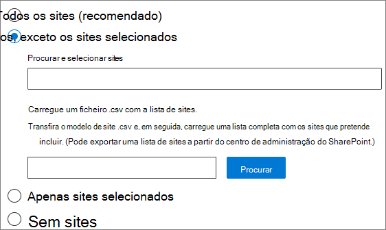 Captura de ecrã da interface de utilizador de origens de tópicos do SharePoint.