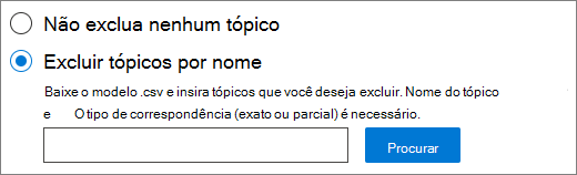 Captura de ecrã a mostrar a interface de utilizador dos tópicos excluídos.