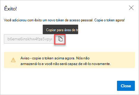 A caixa de diálogo 'Êxito!' com o PAT a copiar