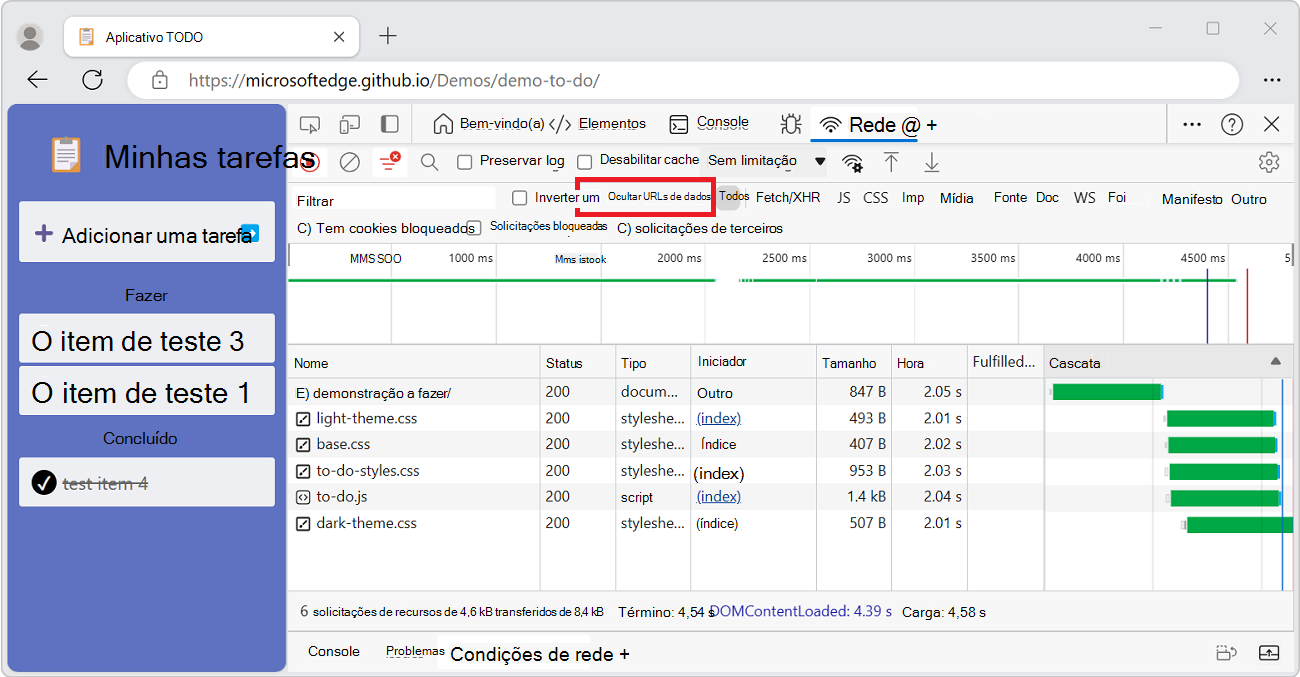 A caixa de verificação Ocultar URLs de Dados