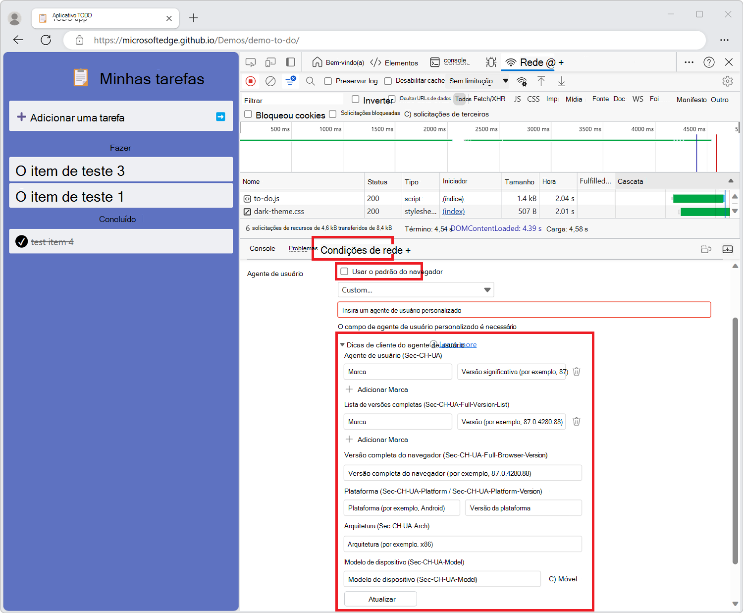 Definir sugestões de cliente do agente de utilizador