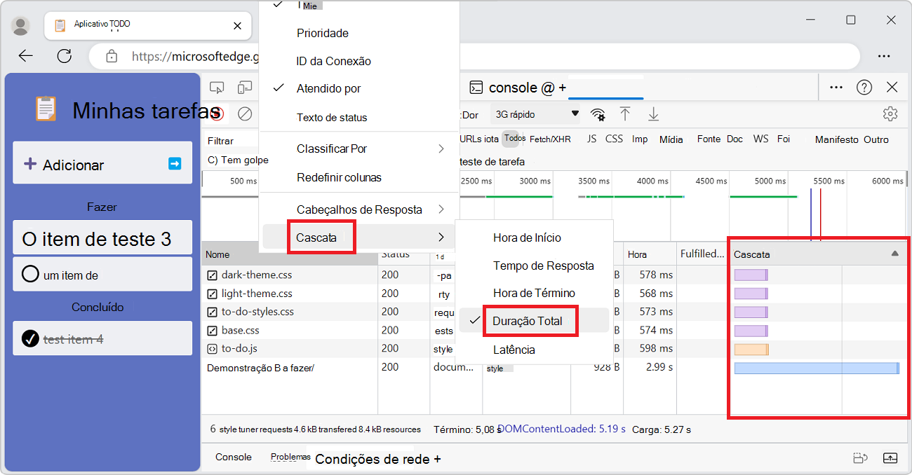 Ordenar a Cascata por duração total