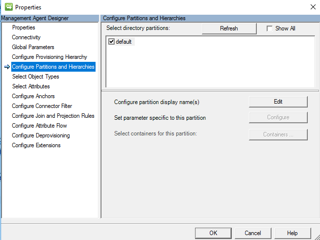 Captura de ecrã a mostrar a página Configurar Partições e Hierarquias e um botão O K.